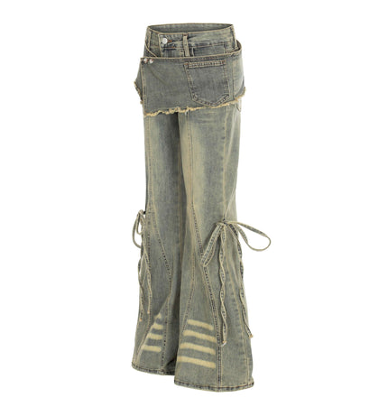 Flared Denim Style Casual Pants featuring a flared leg cut and denim-inspired design for trendy streetwear looks.