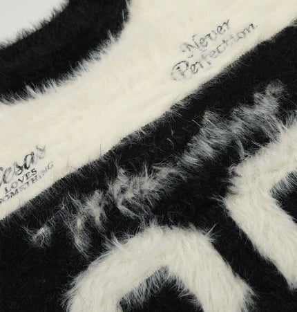 Fleece Letter Pullover Sweater – Loose Fit featuring cozy graphics and a relaxed fit design.