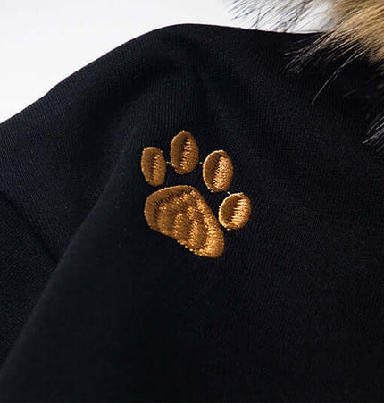 Fleece Lined Leopard Ears Hoodie featuring a playful gold paw print detail on the sleeve for added charm.