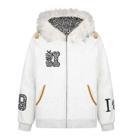 Fleece Lined Leopard Ears Hoodie featuring a cozy design with leopard ear details and stylish patches.