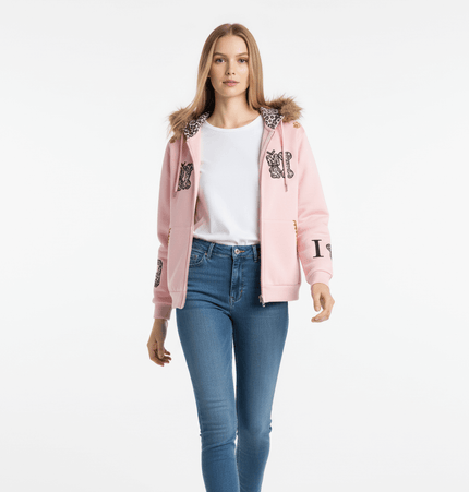 Fleece Lined Leopard Ears Hoodie featuring a playful leopard ear hood and cozy fleece-lined interior.