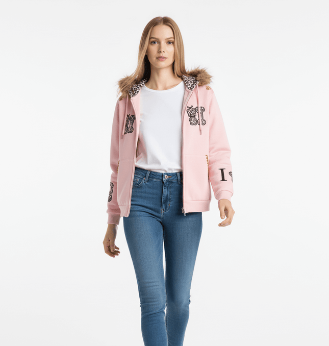 Fleece Lined Leopard Ears Hoodie featuring a playful leopard ear hood and cozy fleece-lined interior.