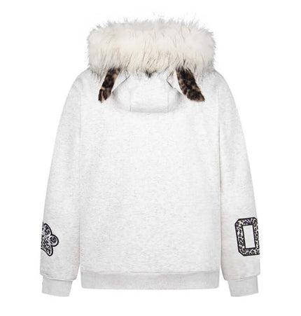 Fleece Lined Leopard Ears Hoodie back view showcasing the playful leopard ear design and soft fabric.