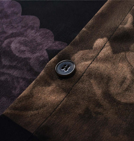 Close-up of the button and fabric detail on the Floral Short Sleeve Shirt – Loose Fit.