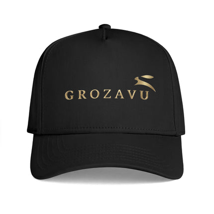 Grozavu structured snapback cap in cotton twill, high-profile crown with curved peak