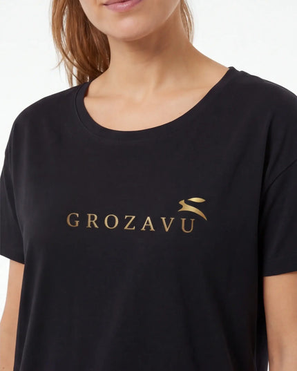 Front view of the Maison Grozavu Refined Sable Tee in tee — showing the premium fabric texture.