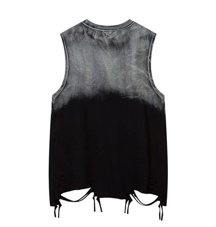 Gradient Chain Tank Top – Loose Fit in black and gray with distressed detailing and tie accents.