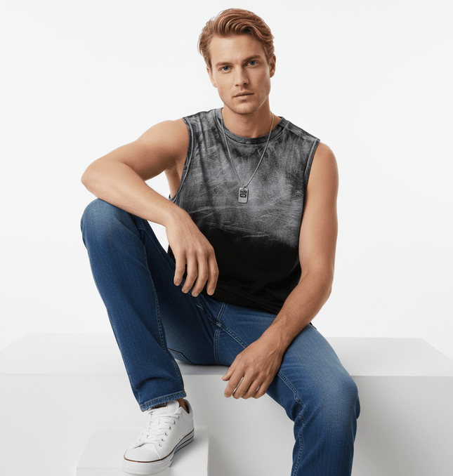 Gradient Chain Tank Top – Loose Fit worn by a model, showcasing its tie-dye style and casual summer look.