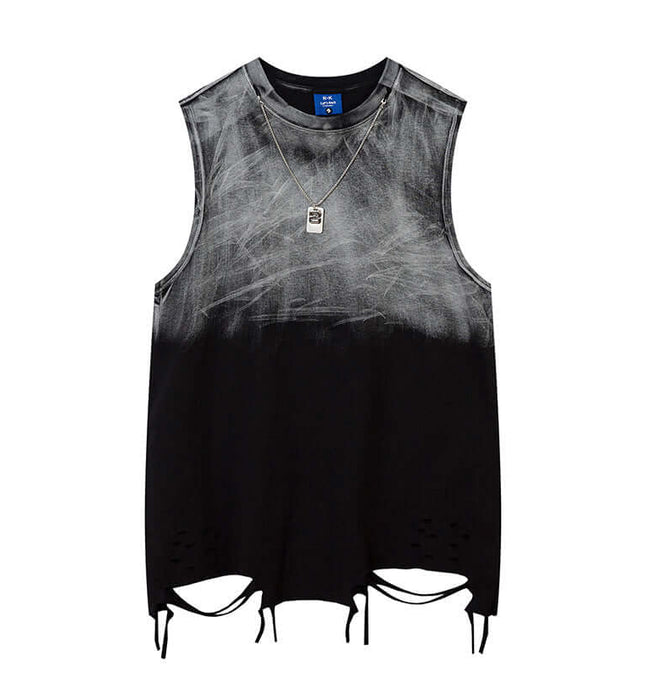 Gradient Chain Tank Top – Loose Fit featuring a tie-dye design and distressed detailing for bold summer style.