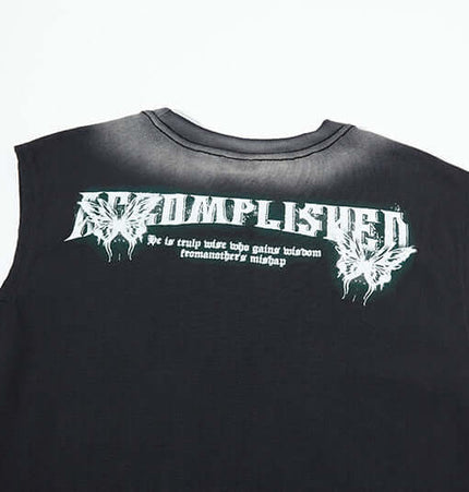 Graffiti Butterfly Print Tank Top - Loose Fit featuring a bold black sleeveless design and urban graffiti lettering.