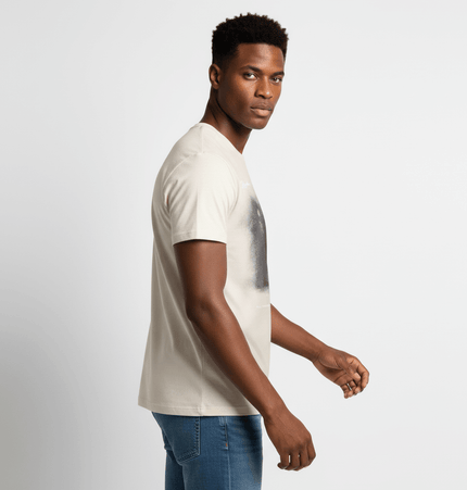 Graffiti Letter Print TShirt – Loose Fit worn by a man, showcasing its relaxed fit and artistic design.