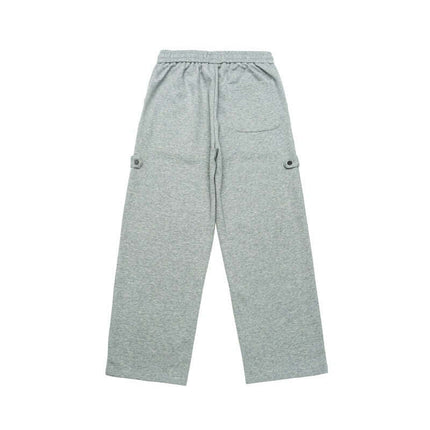 Letter Print Casual Pants – Loose Fit in gray with elastic waist and side pockets, designed for casual comfort.