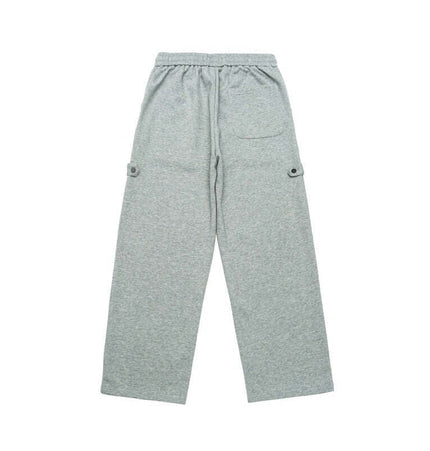 Letter Print Casual Pants – Loose Fit in gray with elastic waist and side pockets, designed for casual comfort.