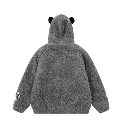 Shearling Collar Cotton Winter Coat with cute cartoon pattern and hooded design featuring bear ears.