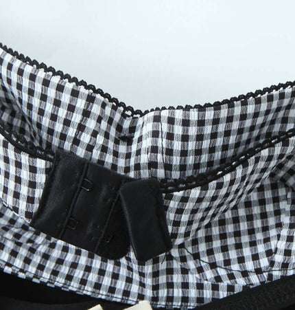 Grid-Stitched Strapless Tank Top – Slim Fit showing the checked inner lining and elastic waistband for comfort.