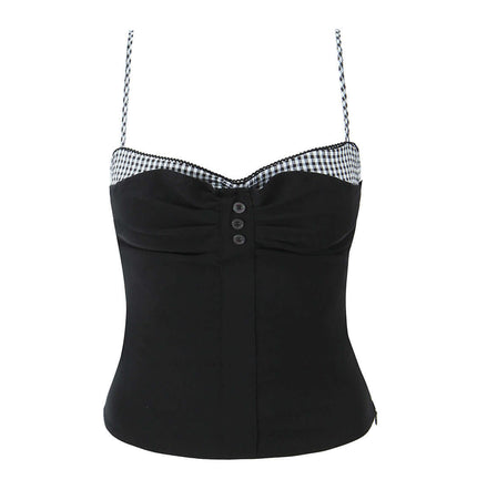 Grid-Stitched Strapless Tank Top – Slim Fit featuring a stylish black design and checked details.