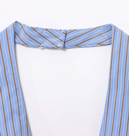 Backless Bow Tie Hanging Neck Tank Top blue striped fabric detail showing hanging neck design