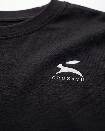 Grozavu logo on the black 220 g/m² heavyweight long sleeve tee