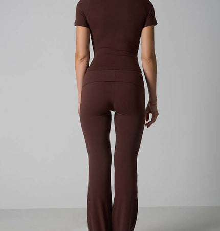 Casual Fit Cotton Jersey Yoga Set shown from the back, featuring a crop top and high-waist flare pants.