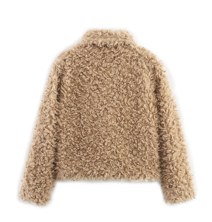 Back view of the Collar Fur One-Piece Coat – Regular Fit showcasing its soft fur texture.