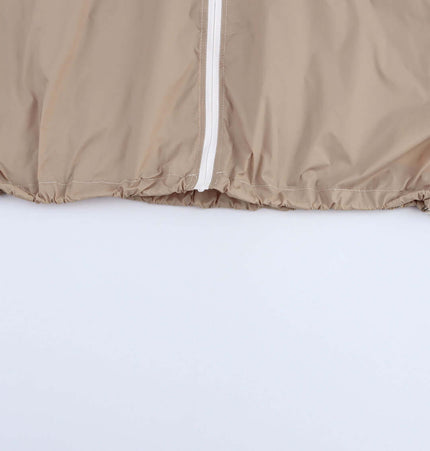 Color Block Jacket and Long Pants Set close-up of the drawstring hem of the jacket in neutral color.