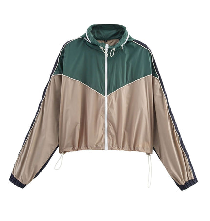 Color Block Jacket and Long Pants Set featuring a trendy long-sleeve color-blocked jacket for women.