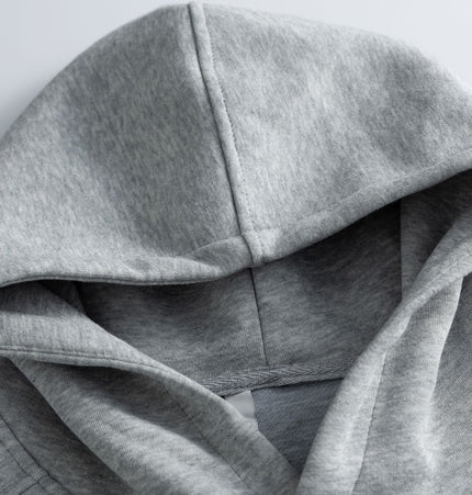 Cotton Loose Fit Hoodie Sweatshirt hooded collar detail in soft gray fabric for comfortable streetwear.