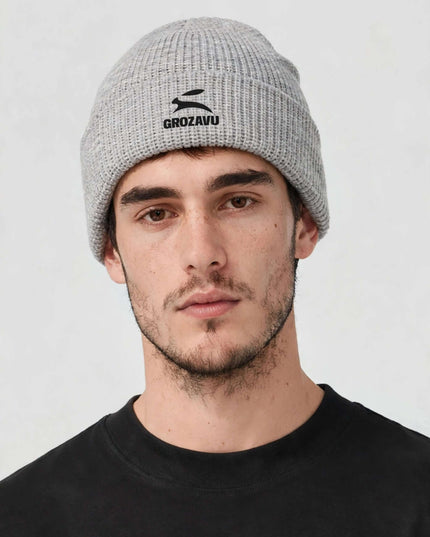Athletic Heather fisherman beanie, three-quarter view