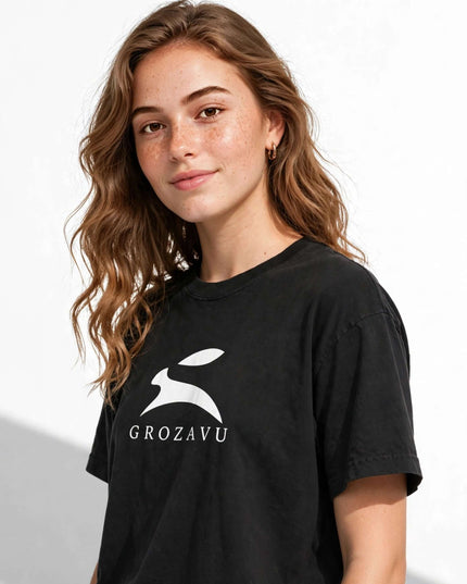 Black garment-dyed oversized tee in 220 g/m² ring-spun cotton