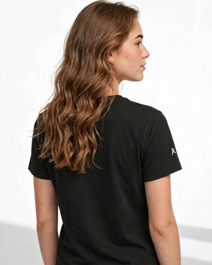 Back view of the black garment-dyed oversized tee