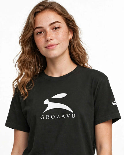 Garment-dyed oversized tee showing its uneven, lived-in black