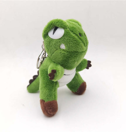 Cute Green Dinosaur Plush Keychain with playful design and soft texture, perfect for bags and keys.