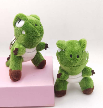 Cute Green Dinosaur Plush Keychain with playful design, perfect for bags or keyrings.