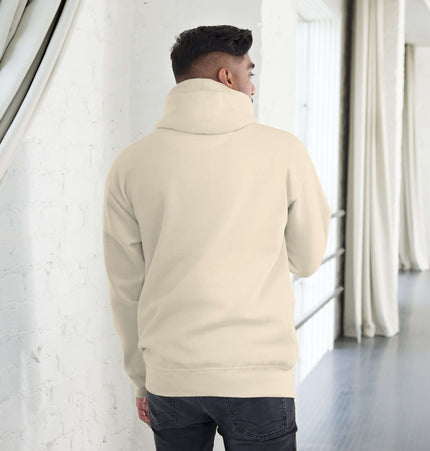 Grozavu Hoodie back view, showcasing its soft fabric and stylish design in a modern indoor setting.