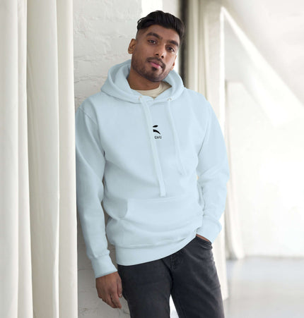 Grozavu Hoodie worn by a man, featuring a soft design and front pouch pocket, perfect for casual streetwear.