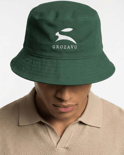 Front view of the Maison Grozavu Earth Cap Silhouette in hat — showing the tailored hem.