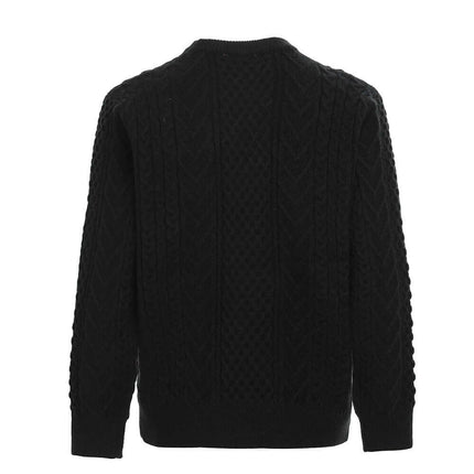 Letter Beaded Knit Sweater – Loose Fit black back view with textured knit design
