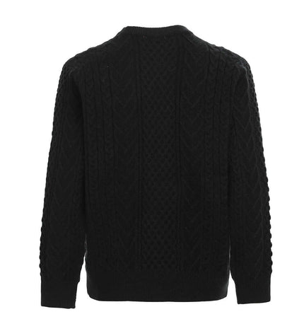Letter Beaded Knit Sweater – Loose Fit black back view with textured knit design