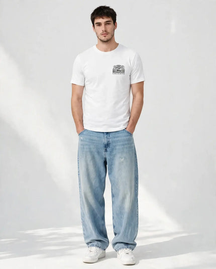 White light jersey fitted tee in fine knit cotton, front view