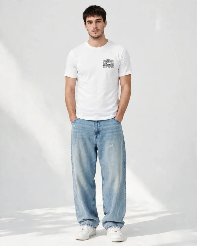 White light jersey fitted tee in fine knit cotton, front view