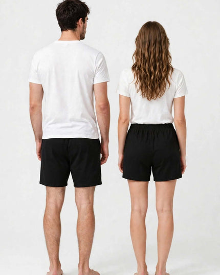 Black long shorts in 300 g/m² cotton with elastane, front view