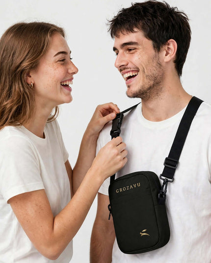 Two models wearing the compact 1.4 L pocket crossbody
