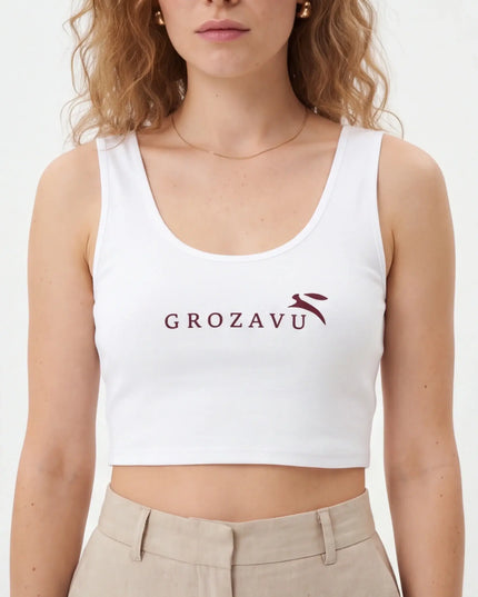 Slate Crop Top Concept — three-quarter view showing the silhouette from the front-left angle in White