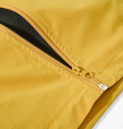 Retro Hooded Zip Jacket – Loose Fit zipper details close-up in vibrant yellow color.