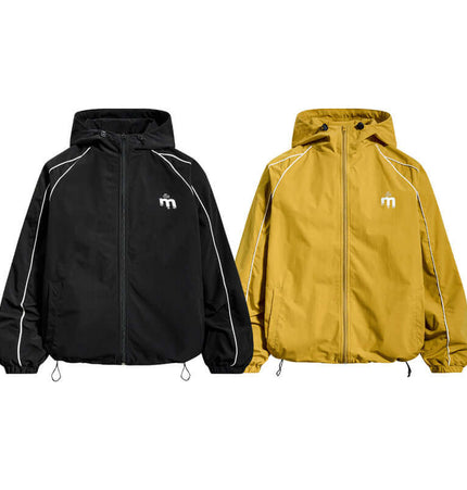 Retro Hooded Zip Jacket – Loose Fit in black and yellow color options, featuring a bold design and zip-up closure.