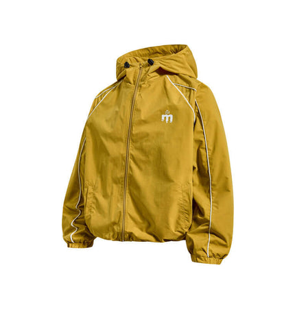 Retro Hooded Zip Jacket – Loose Fit in bold yellow color with hood and zip-up closure.