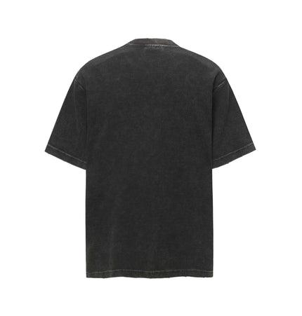 Back view of the Retro Waffle Washed Cotton TShirt in black, showcasing its textured waffle-knit design and relaxed fit.