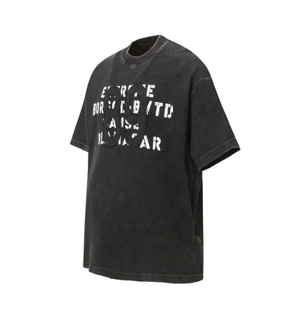 Retro Waffle Washed Cotton TShirt in dark wash with unique graphic print and relaxed fit.