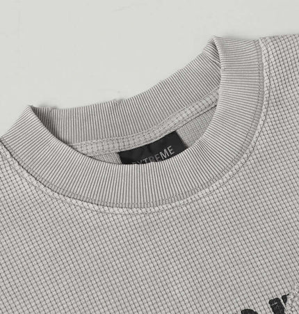 Retro Waffle Washed Cotton TShirt close-up showing textured knit and classic round neckline.