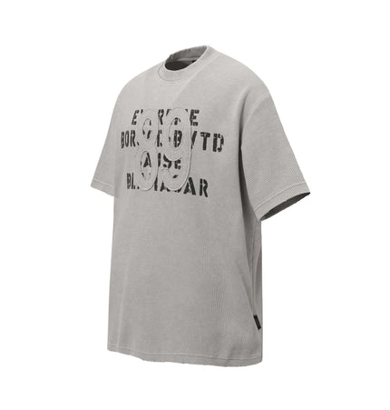 Retro Waffle Washed Cotton TShirt in light gray with textured waffle-knit and graphic print design.